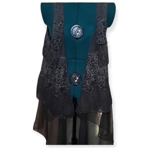 Fleur de lis open cardigan sleeveless, boho tiered lace and sheer fabric